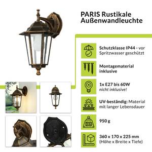 Wandlampe PARIS Kupfer - Grün - Silber / Grau - Silbergrau - 22 x 36 cm