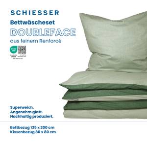 Wende-Bettwäscheset Renforcé Doubleface Dunkelgrün - Hellgrün - 135 x 200 cm