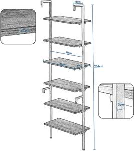 Standregal Marianne Schwarz - Braun - Holzwerkstoff - Metall - 60 x 204 x 30 cm