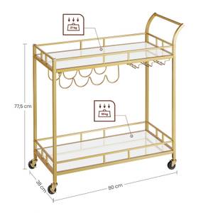 Servierwagen mit Glasplatten Gold - Metall - 38 x 78 x 80 cm