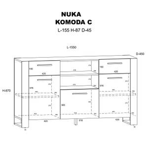 Commode NUKA 155x45x87 Beige - Bois manufacturé - Matière plastique - 155 x 87 x 45 cm