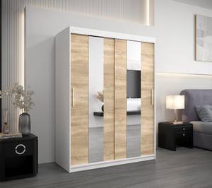 Armoire à portes coulissantes Pole Imitation chêne de Sonoma - Blanc - Largeur : 150 cm - 2 porte