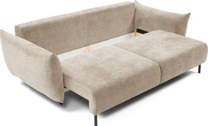 Samt Schlafsofa Gloria mit Bettkasten Beige