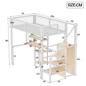 Lit mezzanine Minerva V Blanc - Métal - 95 x 180 x 254 cm