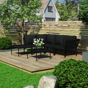 Garten-Lounge-Set (6-teilig) 48589 Schwarz - Grau - Metall - Kunststoff - 200 x 65 x 190 cm