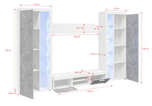 RIVAY XL Wohnwand 300 Weiß-Beton mit LED Beton Dekor - Grau - Eiche Sonoma Dekor - Weiß