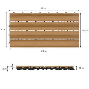 Terrassenfliesen Set 60x30 cm 1m² Teak Holz teilmassiv - 30 x 3 x 60 cm
