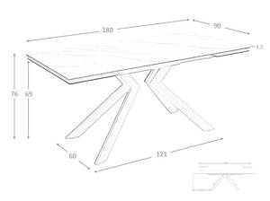 Table à manger 1120 Blanc - Porcelaine - Pierre - 180 x 76 x 90 cm