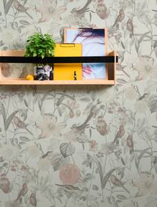Moderne Blumentapete mit Vögeln Grau - Orange - Pink - Kunststoff - Textil - 53 x 1005 x 1 cm