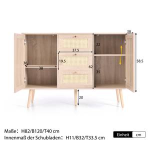 Sideboard Coeus Ⅱ Braun - Holzwerkstoff - Metall - Polyrattan - 40 x 82 x 120 cm