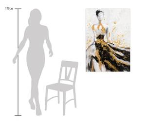 Tableau peint Dance of the Queen Noir - Blanc - Jaune - Bois massif - Textile - 70 x 100 x 4 cm