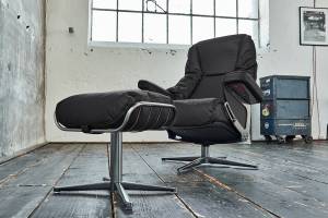 Relaxsessel MODO Leder mit Hocker Schwarz