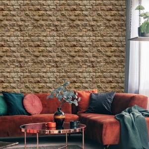 Papier Peint Imitation PIERRE 3D Effet Beige - Marron - Papier - Textile - 53 x 1000 x 1000 cm