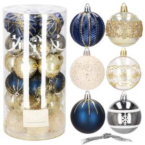 Weihnachtsbaumkugeln Set 30 Stück Blau - Gold - Silber - Kunststoff - 6 x 6 x 6 cm