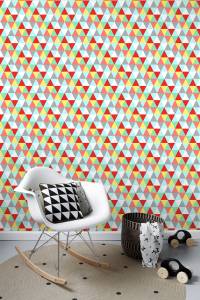 papier peint triangles 7070 Rouge - Fibres naturelles - Textile - 53 x 1005 x 1005 cm