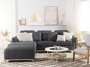 Ecksofa OSLO 2-tlg Dunkelgrau - Grau - Silber - Armlehne davorstehend links - Ecke davorstehend rechts - Mit Hocker - Mit Kissen - Textil