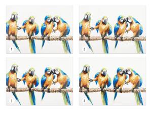 Tableau peint à la main Parrot Party Bleu - Jaune - Bois massif - Textile - 100 x 70 x 4 cm