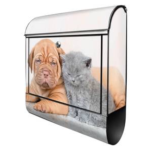 Briefkasten Stahl Hund und Katze Schwarz - Metall - 38 x 46 x 13 cm