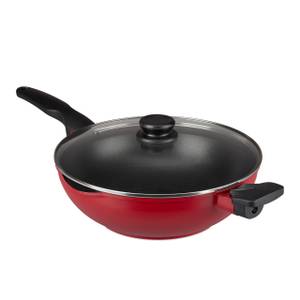 Poêle wok rouge avec couvercle Noir - Rouge - Verre - Métal - 57 x 16 x 32 cm