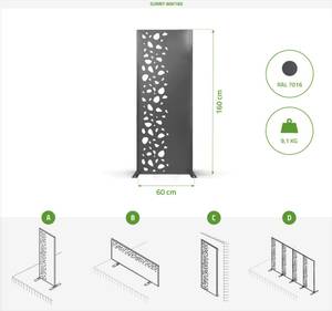 Außen-Paravent SUNNY Links 2er Set Grau - Metall - 60 x 160 x 5 cm