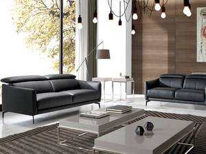 Sitzer Sofa aus schwarzem Rindsleder Schwarz - Echtleder - Textil - 197 x 94 x 100 cm