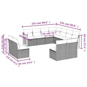 Gartensitzgruppe K3235(11-tlg) Schwarz - Massivholz - 69 x 62 x 62 cm