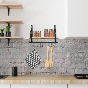 Wandregal für Küche mit Haken Schwarz - Braun - Holzwerkstoff - Metall - 43 x 32 x 18 cm