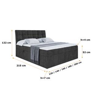 Boxspringbett mit Topper APO Schwarz - Breite: 160 cm - H4