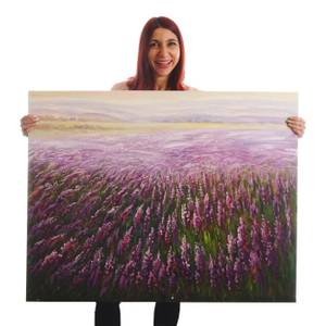 Tableau à l'huile champ de fleurs Textile - 100 x 80 x 3 cm