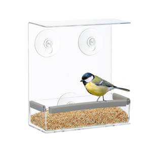 Mangeoire à oiseaux pour fenêtre Gris - Matière plastique - 15 x 17 x 8 cm