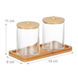 Lot de 3, 7 x 9,2 cm porte-coton-tige, distributeur de récipients de salle  de bain transparents pour le stockage, couvercles en miroir en bambou