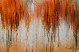 Acrylbild handgemalt Herbst in Orange Grün - Orange - Massivholz - Textil - 120 x 60 x 4 cm