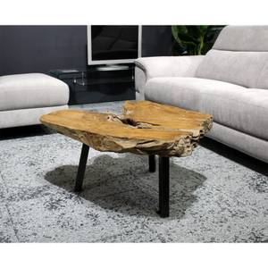 Table Basse Racine Teck Pieds métal noir Marron - Bois massif - 90 x 40 x 80 cm