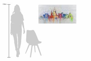 Tableau peint Oslo Skyline Silhouette Bois massif - Textile - En partie en bois massif - 120 x 60 x 4 cm