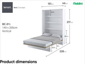 Schrankbett Bed Concept BC-01+Matratze Hochglanz Weiß