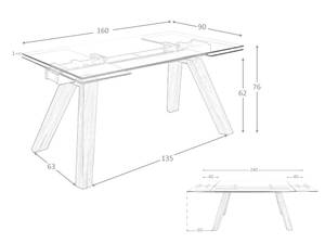 Ausziehbarer rechteckiger Glas-Esstisch Braun - Glas - 160 x 76 x 90 cm