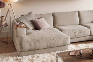 Sofa MADELINE Wohnlandschaft Cord Taupe - Armlehne davorstehend rechts - Longchair davorstehend links