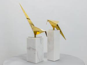 Dekorationsobjekt Vogel Origami Gold - Stein - 24 x 45 x 8 cm