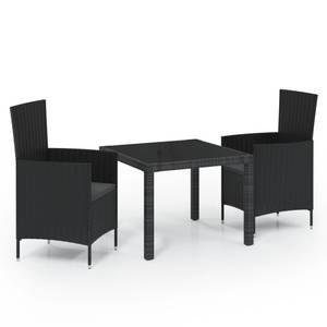 Garten-Essgruppe (3-tlg) 3094849 Schwarz - Kunststoff - Polyrattan - 90 x 75 x 90 cm