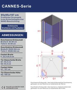 Duschkabine Eckdusche mit Duschablage 95 x 95 cm