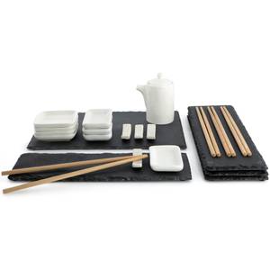 Sushi 22tlg Schiefer Geschirr-Set 4 Pers Schwarz - Porzellan - 25 x 12 x 42 cm