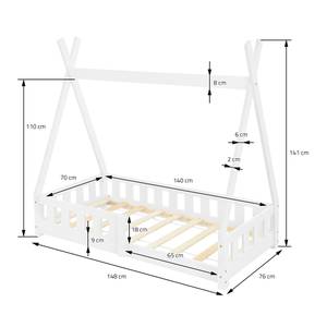 Kinderbett Tipi 140x70cm Weiß Weiß