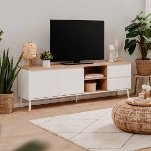 Meuble TV Zamos Blanc - Bois manufacturé - 36 x 59 x 186 cm