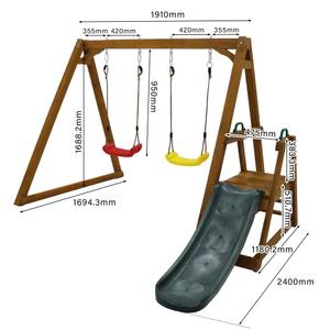 Doppelschaukel-Rutschen-Set Woody Ⅳ Braun - Kunststoff - Massivholz - 240 x 169 x 239 cm