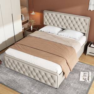 Lit double M025 Beige - Bois manufacturé - 140 x 97 x 211 cm