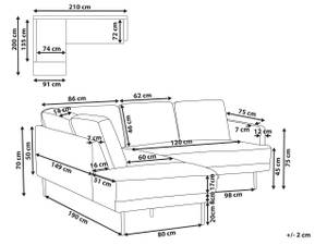 Ecksofa BREDA Beige - Schwarz - Creme - 210 x 75 x 200 cm