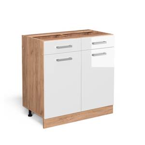 Armoire basse à tiroirs R-Line Blanc brillant - Imitation chêne - Largeur : 80 cm