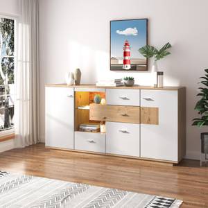 Sideboard mit Glasablage und LED HeliosⅢ Weiß - Holzwerkstoff - Glas - Metall - 160 x 77 x 40 cm