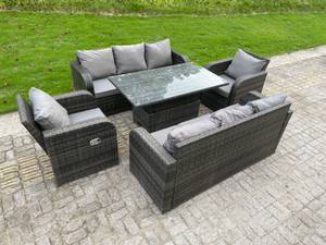 Rattan Gartenmöbel Set Sofa 8-Sitzer Grau - Polyrattan - Stein - 67 x 79 x 177 cm