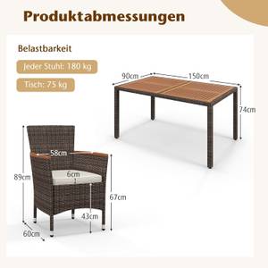 Gartenmöbel TI93035+DE (7-teilig) Braun - Holzwerkstoff